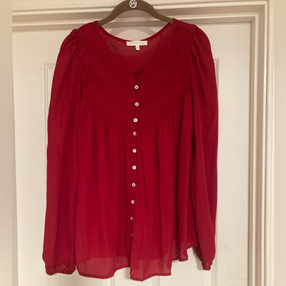 Boho Solid Shirring Detailed Blouse Top size small - Picture 6 of 7